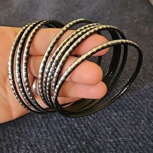 Elegant Black and Silver Bangle Set